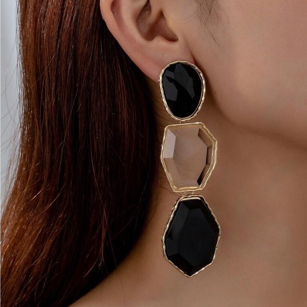 Black & Gold Geometric Boho Drop Earrings NEW 🏷️